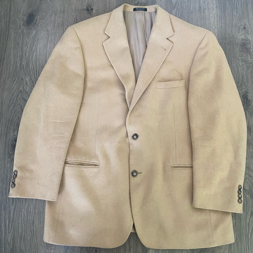 Botany 500 Camels Hair Mens 44R Tan 2 Button Suit Jacket Coat Made In Colombia
